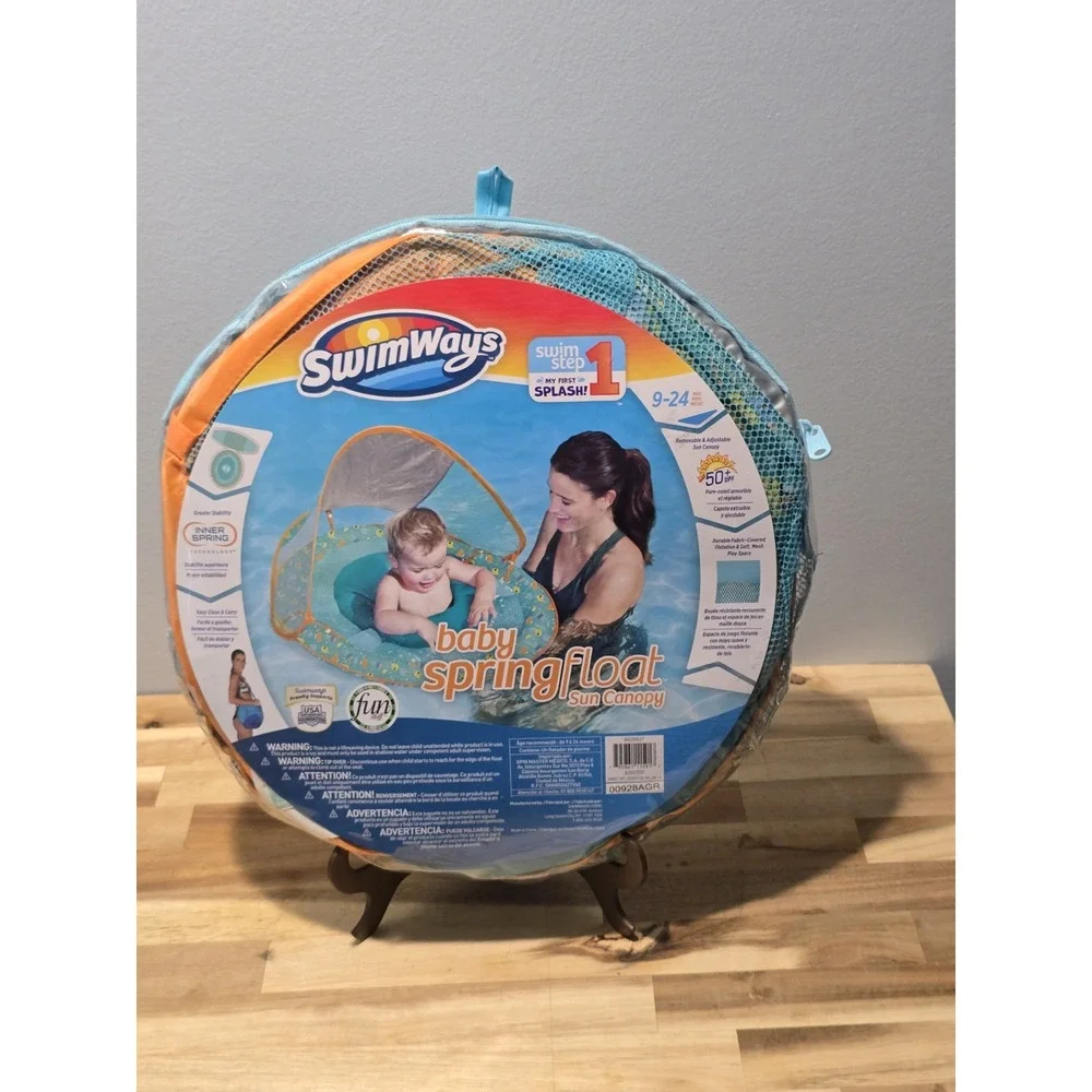 SwimWays Swim Step 1 Baby Spring Float‎ Sun Canopy Blue & Orange